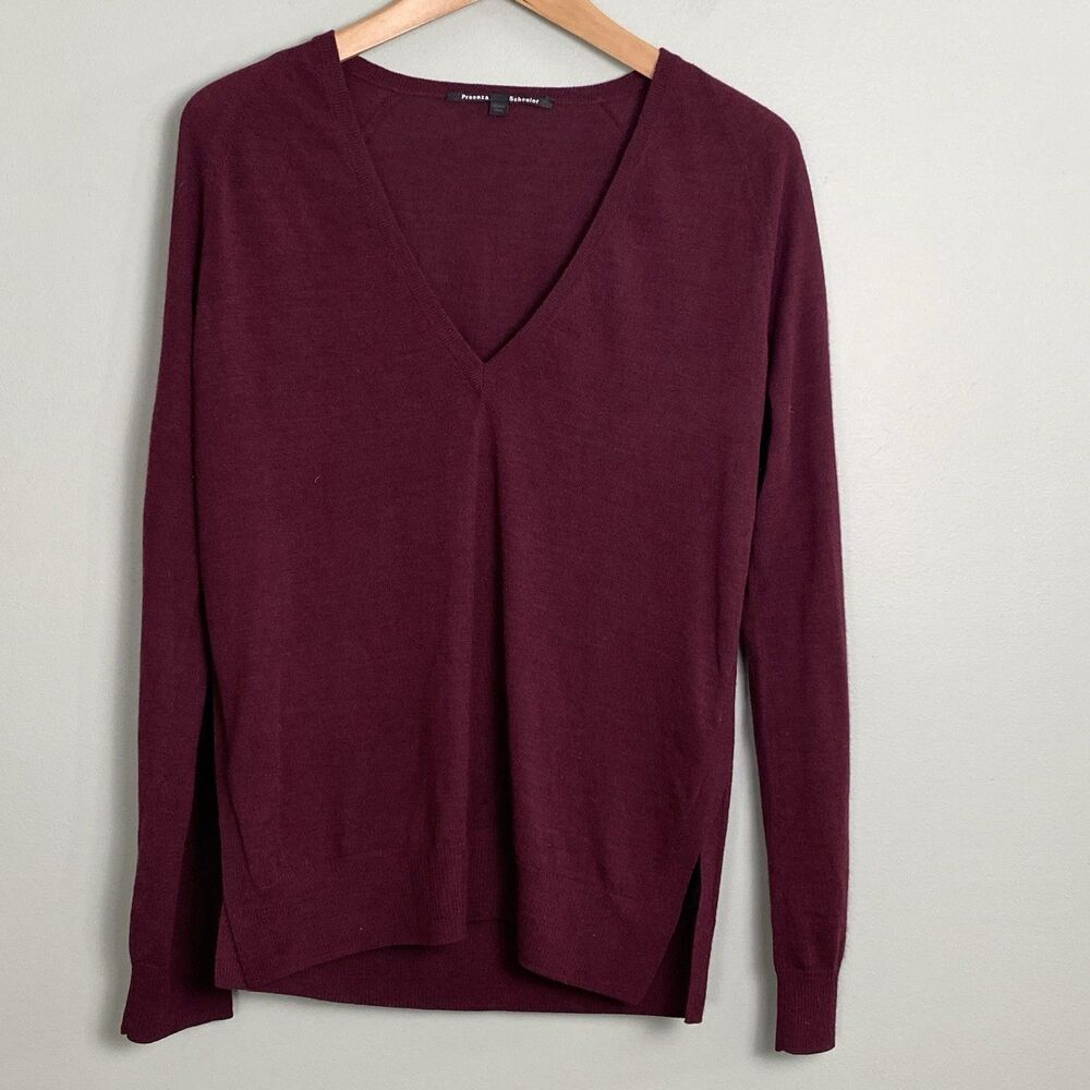 Proenza Schouler Merino Wool Sweater Womens Medium Burgundy V Neck Lightweight